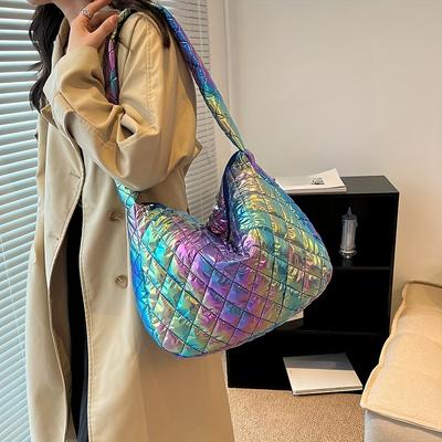 Borsa Tote da Donna con Stampa Spaziale e Pieghe a Nuvola, Semplice Casual Grande Morbida Capacità Borsa, Borsa a Spalla da Pendolare Tuta Spaziale Autunno/Inverno