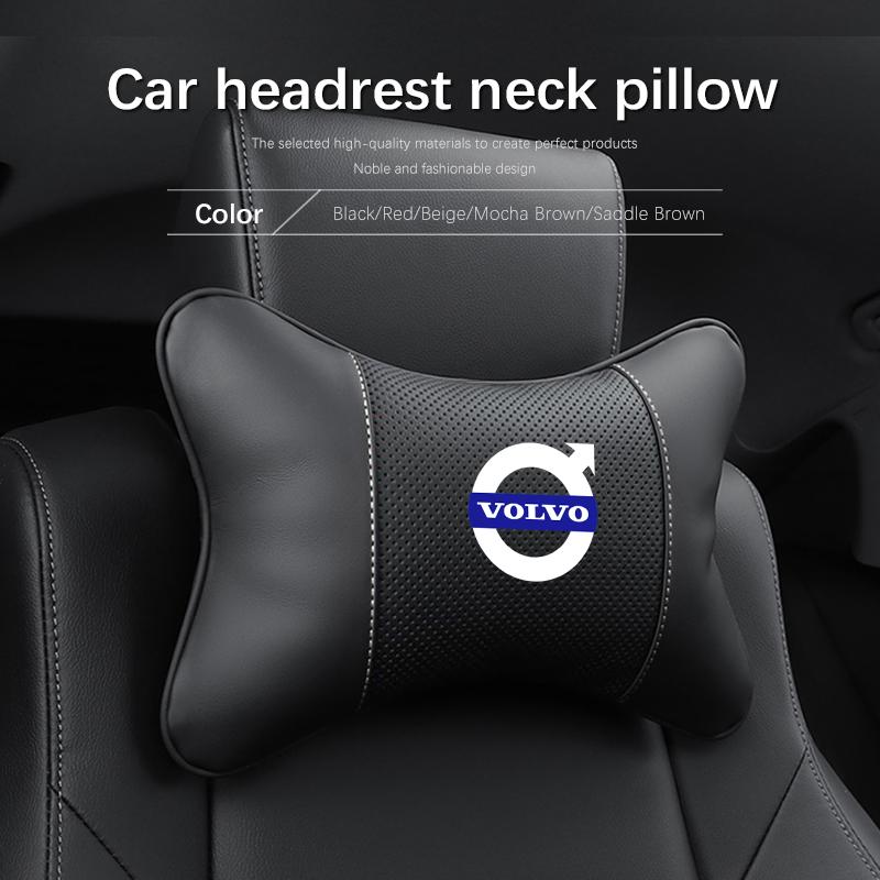 1Pcs Pu Leather Car Neck Pillow Auto Emblem Headrest For Volvo Xc60 Xc90 V40 V60 S60 V50 V90 S80 C40 XC40 V70 XC70 C30 EX90 C70