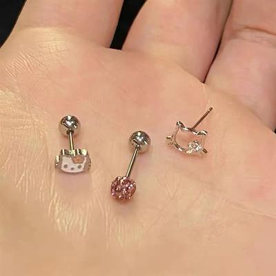 3Pcs Sanrio Hello Kitty Cartoon Earings Kawaii Cute Cat Earring For Women Girls Small Studs Funny Jewelry Accessories Gift