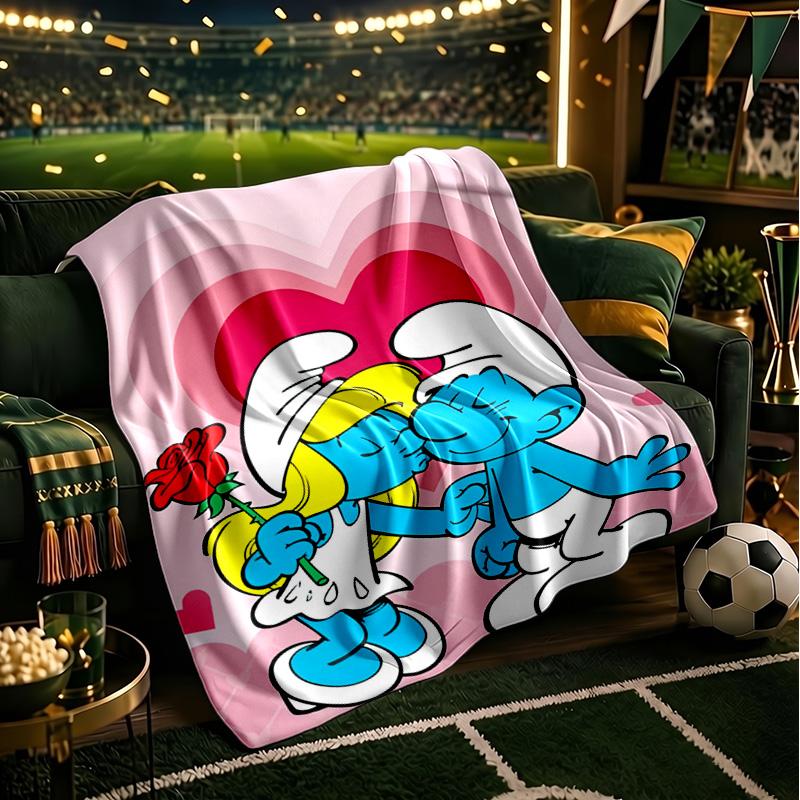 Blue Smur-f Characters Throws Blanket Flannel Blankets Plush for Couch Bed Gifts for Men Women Travel Picnic Blanket Christmas Fan Gifts