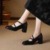 Krazing Pot Sheepskin Round Toe Size 41 Chunky High Heels Buckle Straps Vintage Autumn Pumps