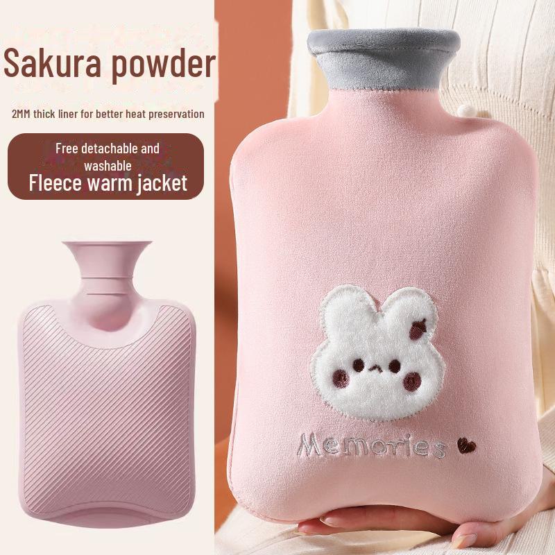 Plush Rabbit Fur Water-Filled Hand Warmer Bag - Thickened PVC Cartoon Design