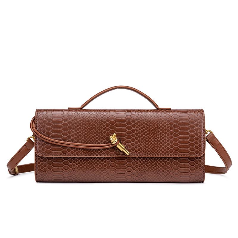 JIOMAY Slangenpatroon Handgeweven Tas, Verfijnde Niche Avond Baguette Schoudertas ZS46-1744 brown