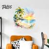 Adesivo Murale Facile da Applicare e Rimuovere Tramonto Palma Costa Marina, Adesivo Paesaggio Spiaggia Estiva Acquerello, Adesivo Stile Boho Arte Cocco Tropicale