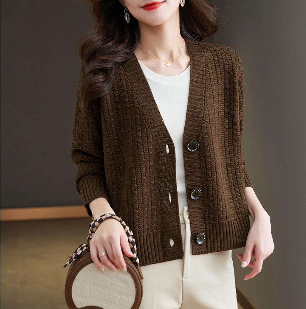 Women's V-Neck Knitted Sweater - 2026 Autumn/Winter, Loose Fit, Versatile, Fashionable Knitwear, Casual Lazy Style.