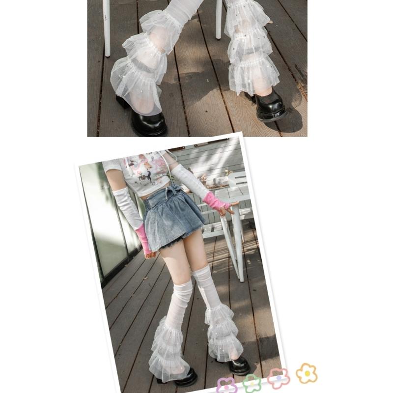 Women's Leg Warmers Fashion Ruffle Lace Leg Warmers Sheer Mesh Long Leg Socks Cute Lolitas Boot Socks Cosplay Costumes