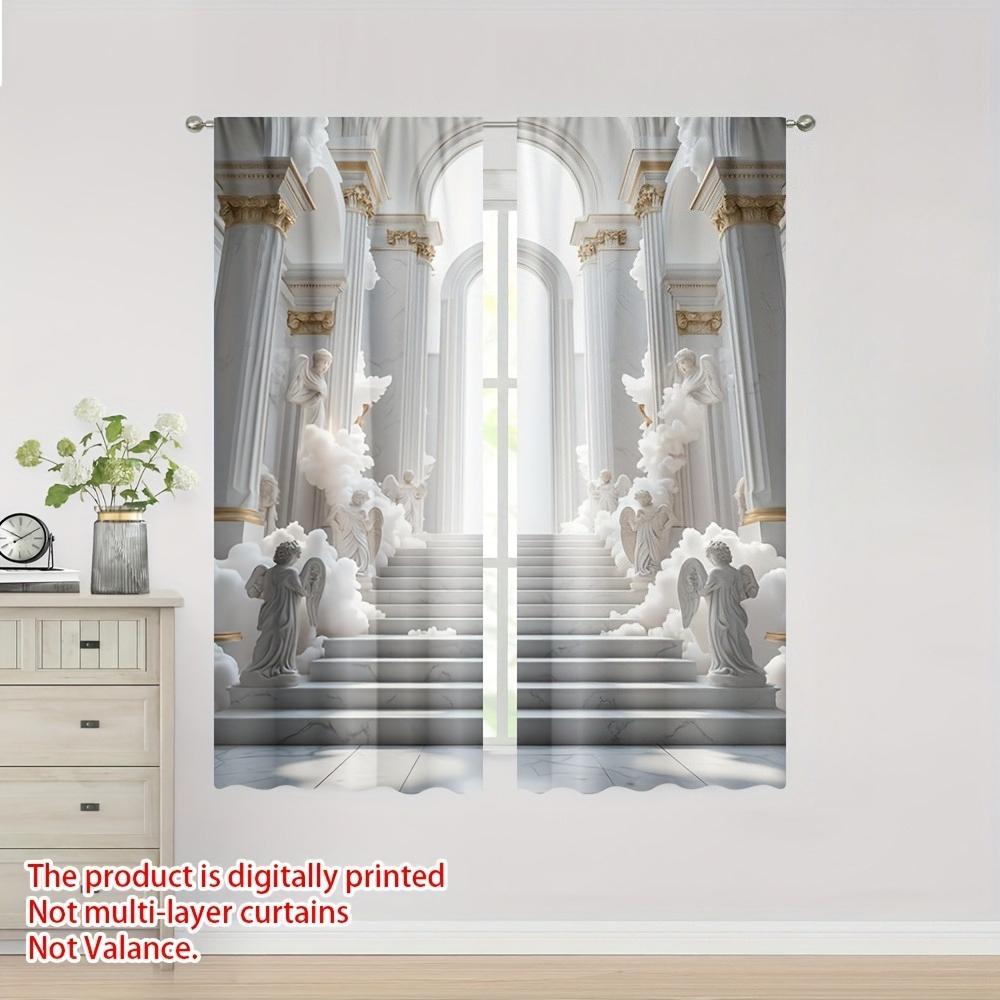 

Heaven Stairway Print Door Curtains Angel Cloud Design Polyester Bedroom Living Room Office Curtain Set Of 2 Made Washable Ready W100*H70(CM)-Rod Pocket&1PCS