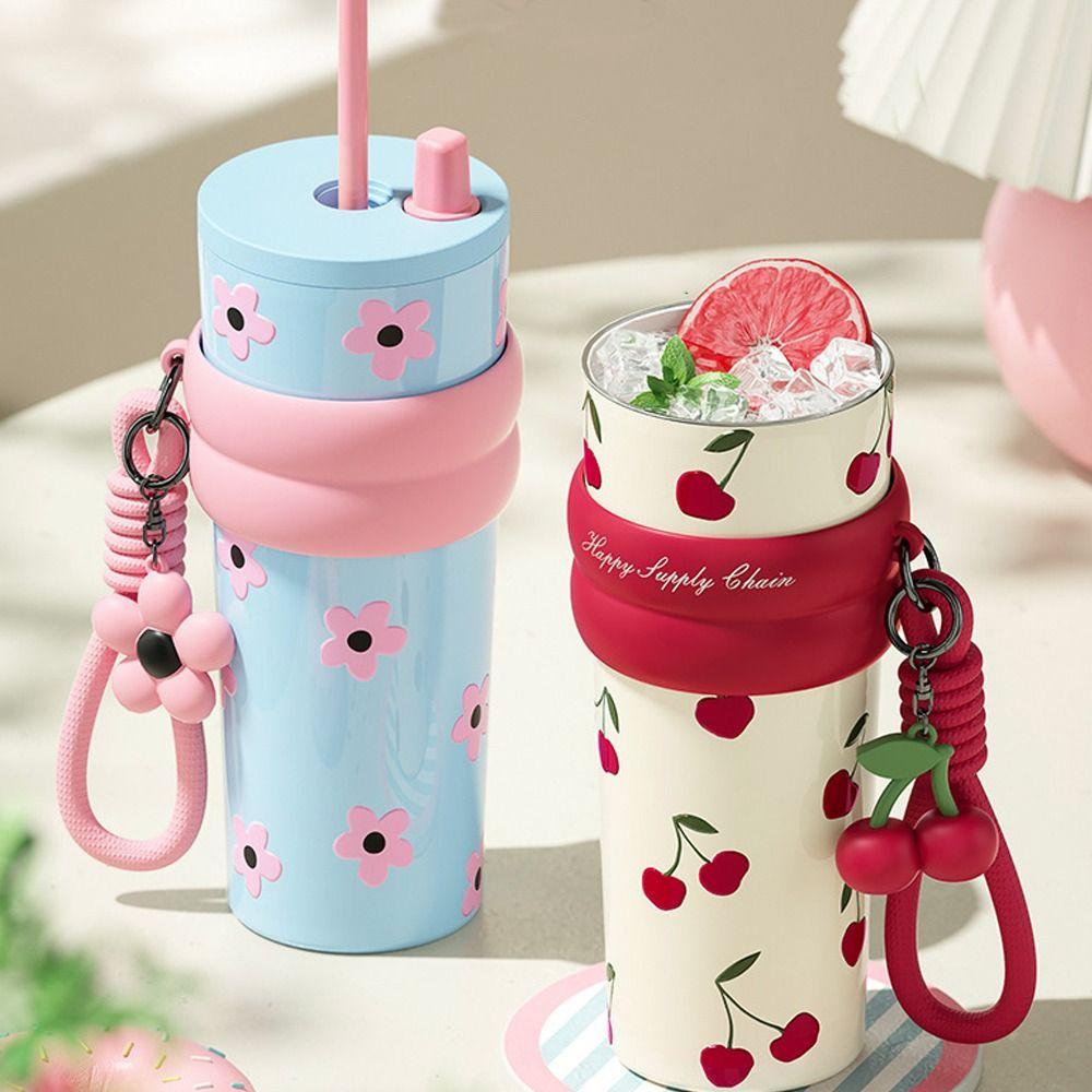 Stainless Steel Vacuum Thermos Cup Star Flower Print Coffee Mug Large Capacity Insulation Cup  Gift