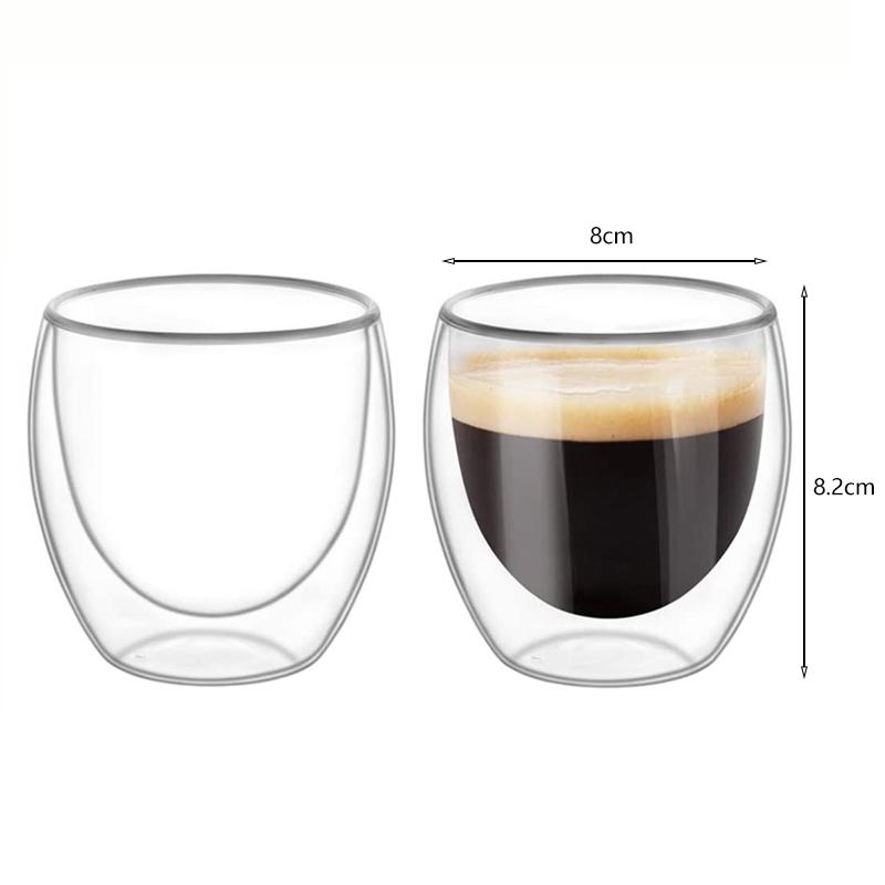 

2Pcs 8.5oz Double Wall Glass Cups Heat Resistant Coffee Cup Tea Milk Juice Water Cup Drinking Glasses Home Office Cafe Drinkware 250ml