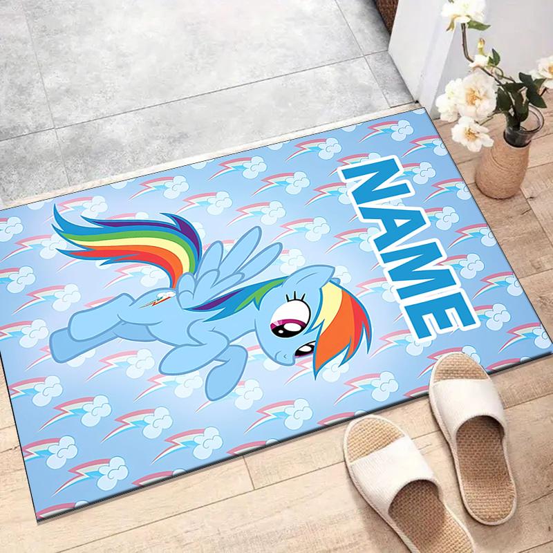 Custom My Little Pony Mat Personalized Name, Polyester Washable Indoor Entryway Rug, Gift for Christmas, Easter, Thanksgiving Day