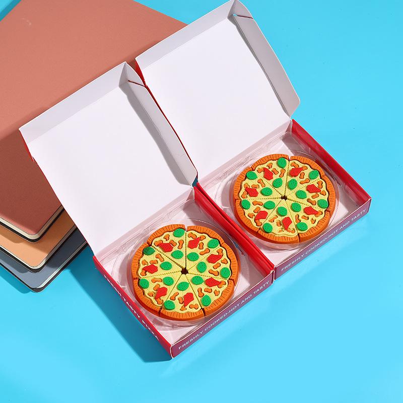6Pcs/set Cute Creative Design Pizza Eraser for Kids Boy Girl Kawaii Pencil Stationery Eraser Mini Portable Eraser Back To School