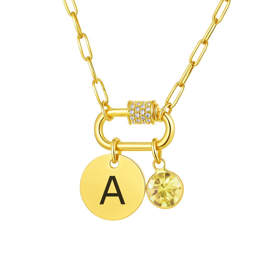 Vnox Stainless Steel Women Necklace Free Engraving Round Brand Twelve Birthstones Pendent Necklace Birthday Mother's Day Gift