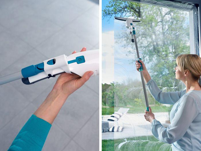 Aspirateur à vitres et salle de bains Leifheit Nemo 51042, lave vitres électrique à boîtier étanche, adaptateur Click System, blanc