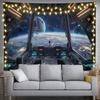 Cosmic Space Tapestry Sci-Fi Bridge Cockpit View Galaxy Planet Wall Decor Futuristic Digital Art Poster
