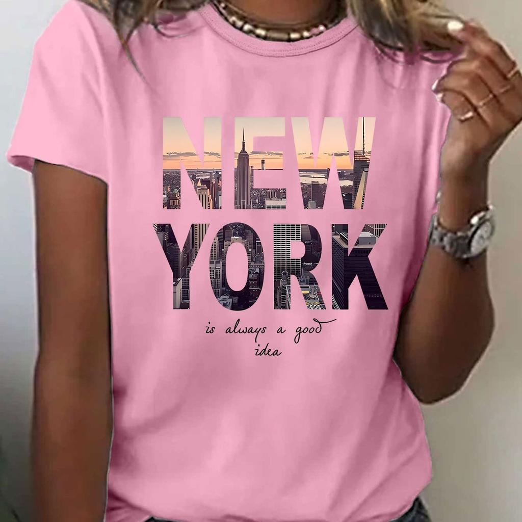 Letter-printed T-shirt Summer and Spring Short-sleeved Round-neck Casual Top Women's Clothing Women Clothes Graphic T Shirts