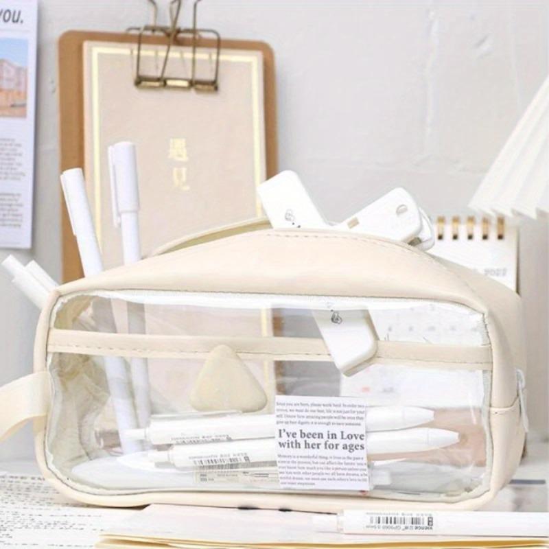 1pc Transparent Large Capacity Pencil Bag School Case Stationery Holder Waterproof Portable Pen Case Pencil Storage Bag