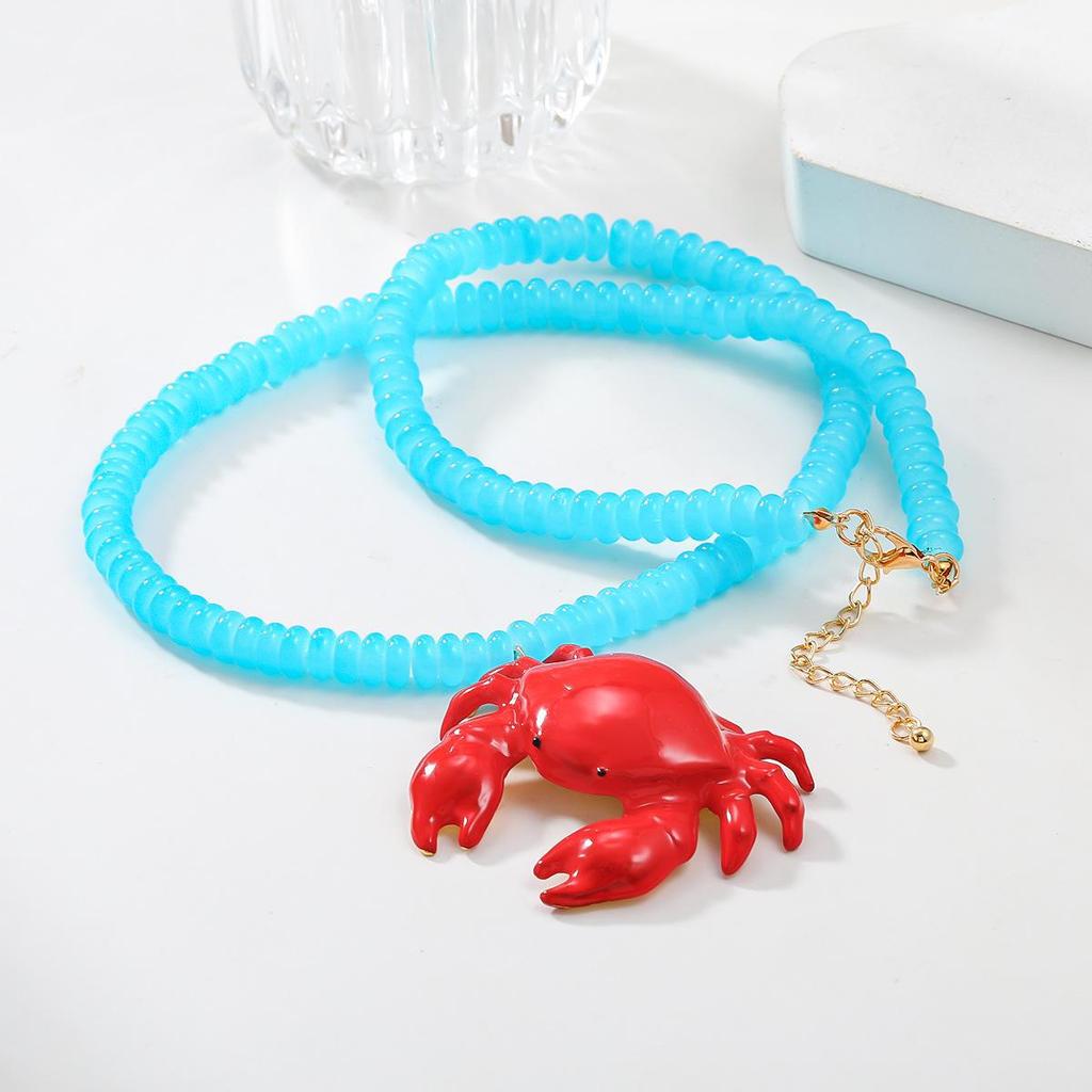 Red Crab Pendant Necklace - Summer Beach Ocean Style, Exaggerated Hip-Hop Accessory for Women.
