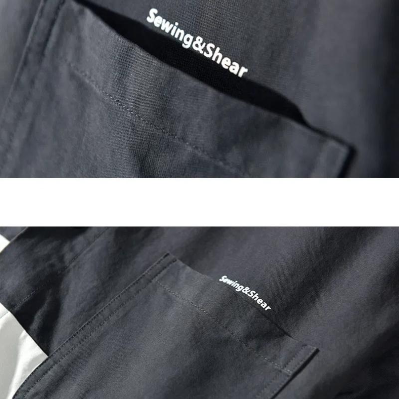 Japanese Style Workwear Men Tops Spring/Autumn Casual Long Sleeve Pure Cotton Loose Shirt Stitching Youth Popular Shirts with Pocket