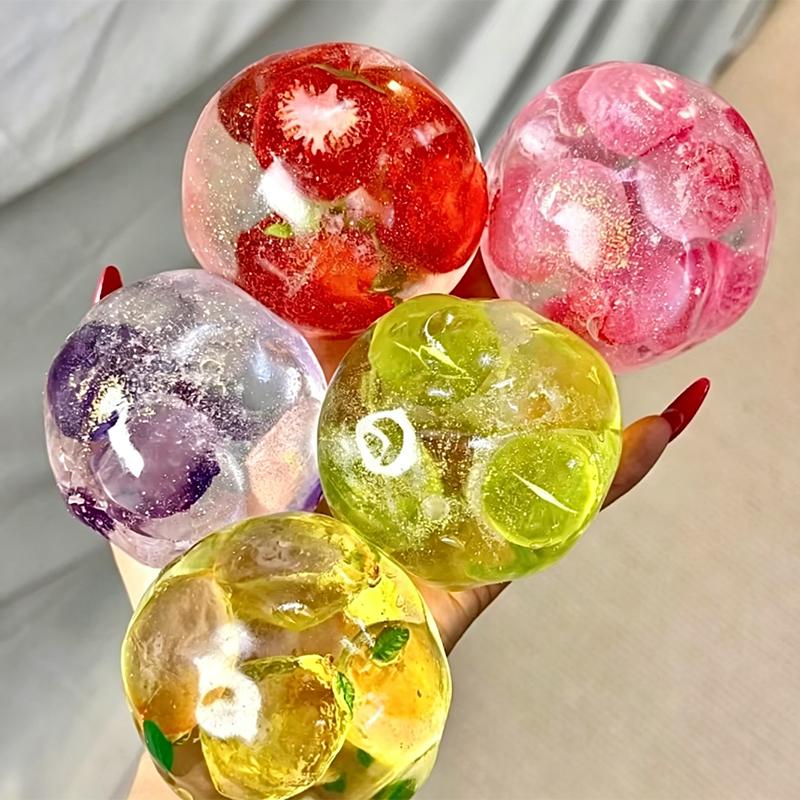 Glass Fruit Series! Thin-Skin Moldable Squeeze Balls With Soft Texture Stress Relief Fidget Toys For Adults