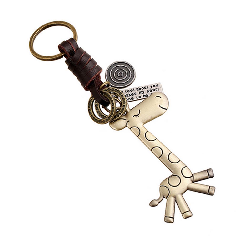 

Alloy Cute Giraffe Vintage Woven Leather Keychain Key Jewelry 15X3cm золотой