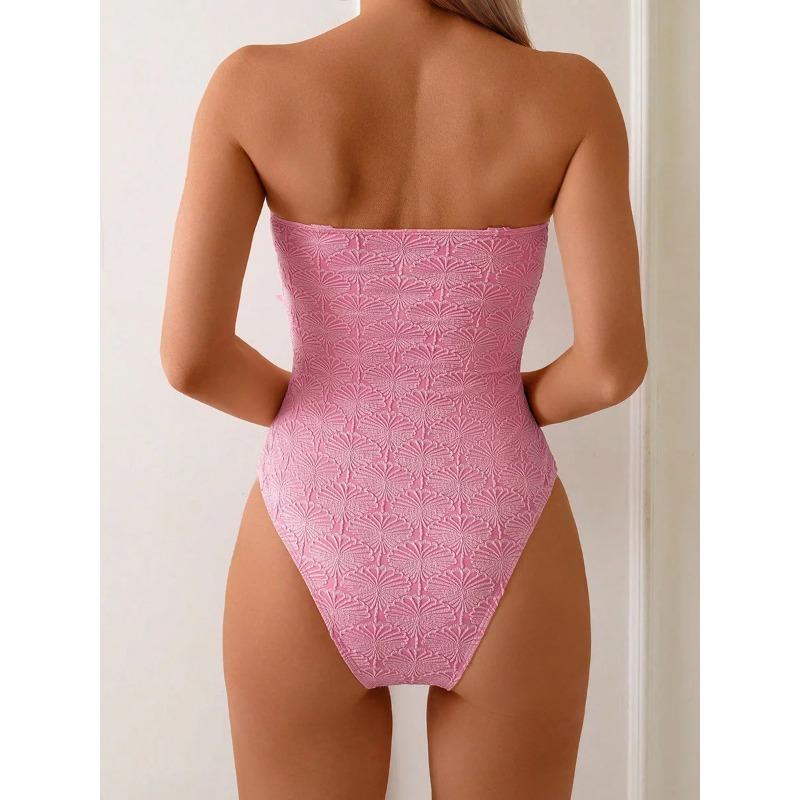 S - XL Floral Print Strapless Ruffled Frill Female Swimwear One Piece Swimsuit Women Monokini Bow Knotted Bathing Suit Swim Lady