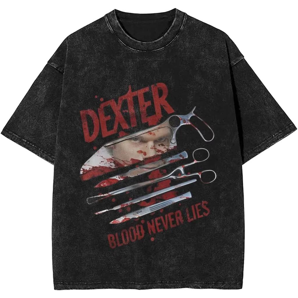 Nuova Edizione Dexter Morgan Dito Medio Retro Trendy Vintage Lavato Maglietta Estiva Y2K Top Cotone Uomo Donna Magliette Manica Corta