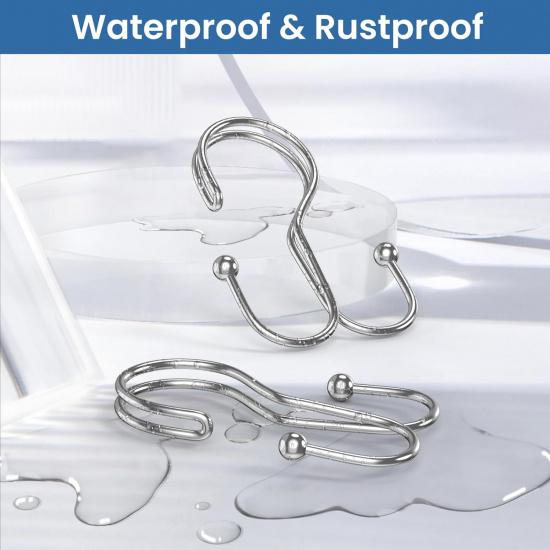 Chrome Shower Curtain Hooks Double Sided,Rust Proof Double Shower Curtain Rings for Bathroom Shower Rods, Anti-Drop Double Shower Rings for Curtain,