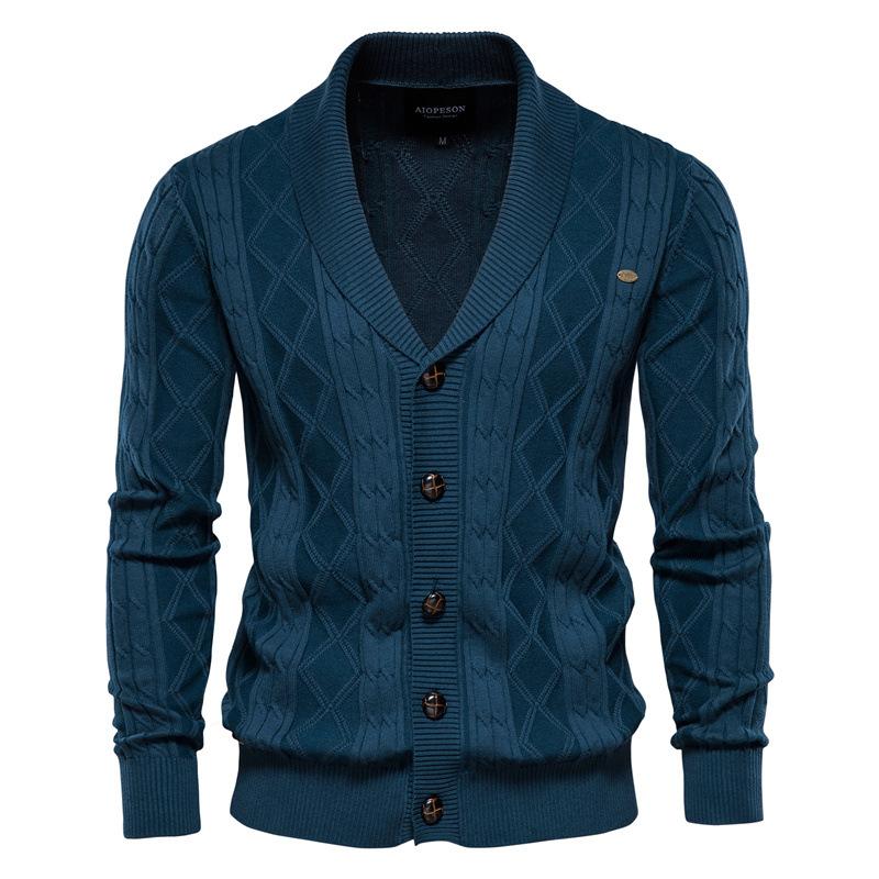 Cardigan alla moda da uomo, collo a scialle, manica lunga, con bottoni, lavorato a maglia, giacca casual da lavoro, autunno inverno, cardigan spesso per uomo