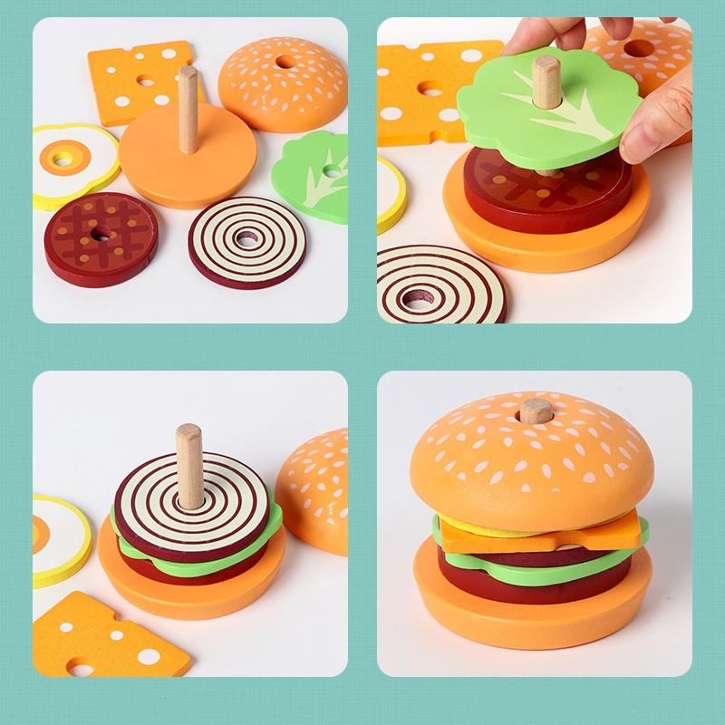 Toys Educational Toys Toys Toys Wooden Burger Sandwich Stacking Montessori for Toddlers Pretend Play Food Preschool Fine Motor