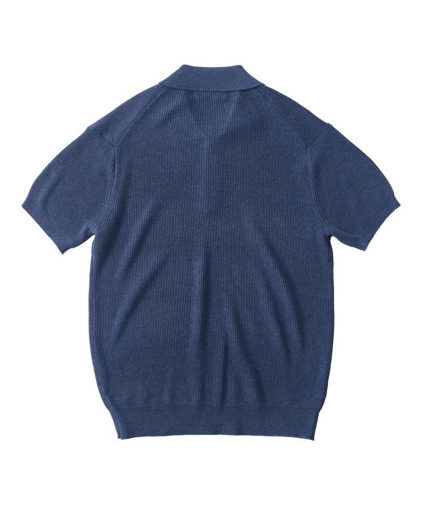 ANALOG MOOD Hacci Button-Up Collar Short Sleeve Knit (Blue)