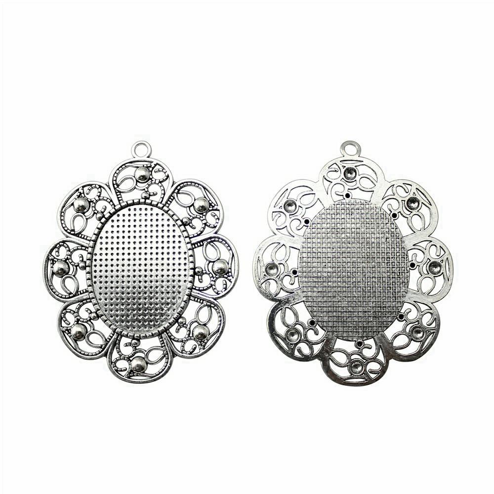 Antique Ornate Oval Bezel Pendant Base For Jewelry Making Fit 30x40mm Blank Tray