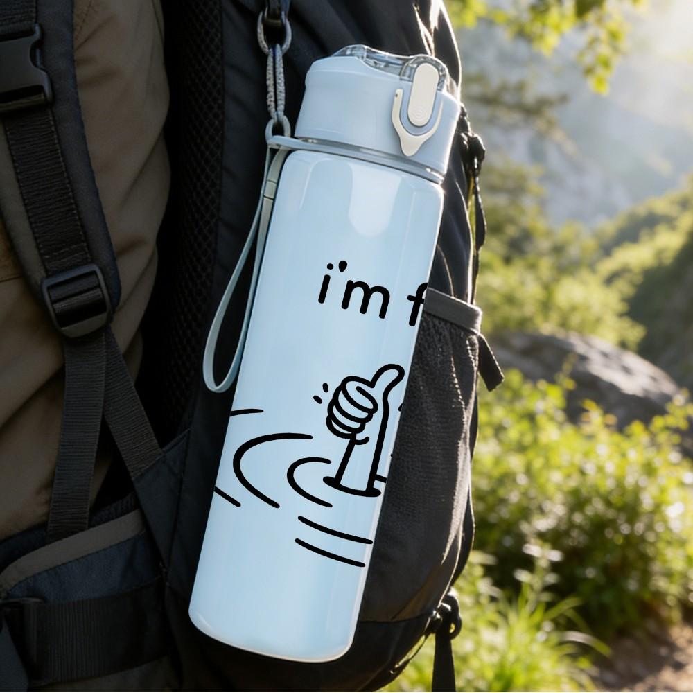 1PC I'm Fine Cat Water Splash Print 750ml Color Plastic Sports Water Bottle Leakproof Flip Straw Lid Suitable for Sports Office Home Use
