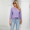 Loose Mid-Sleeve V-neck Top Fashion Jacquard Loose-Fitting Tops Middle Sleeve Pullover V Neck Tops