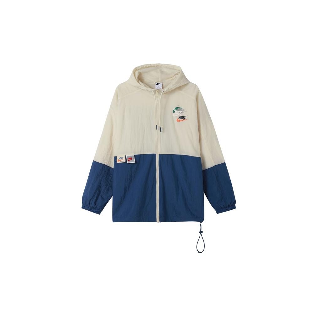 Nike Sportswear Lightweight Retro Colorblock Logo Print Woven Jacket Men Outerwear Beige Blue DV3313-244