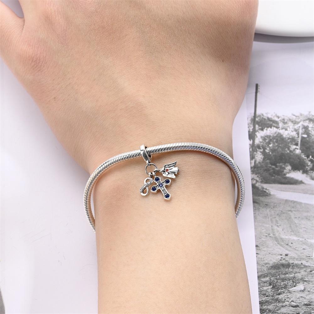 Authentic Original Copper Metal Charm Bead Components Luxury Blue Cross Religious Pendant Bead Component Bead Components Compatible With Bracelet