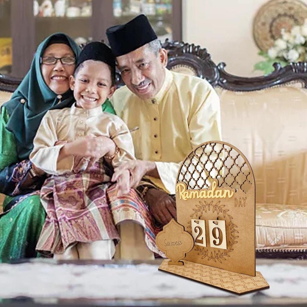 Wooden Ramadan Eid Countdown Calendar Islamic Mubarak-Themed Party Supplies for Home Room Decoration Indoor Desk Accessory