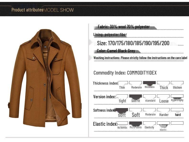 Men's Slim Fit Woolen Trench Coat - Thickened Winter Overcoat and Jacket, Plus Sizes Available