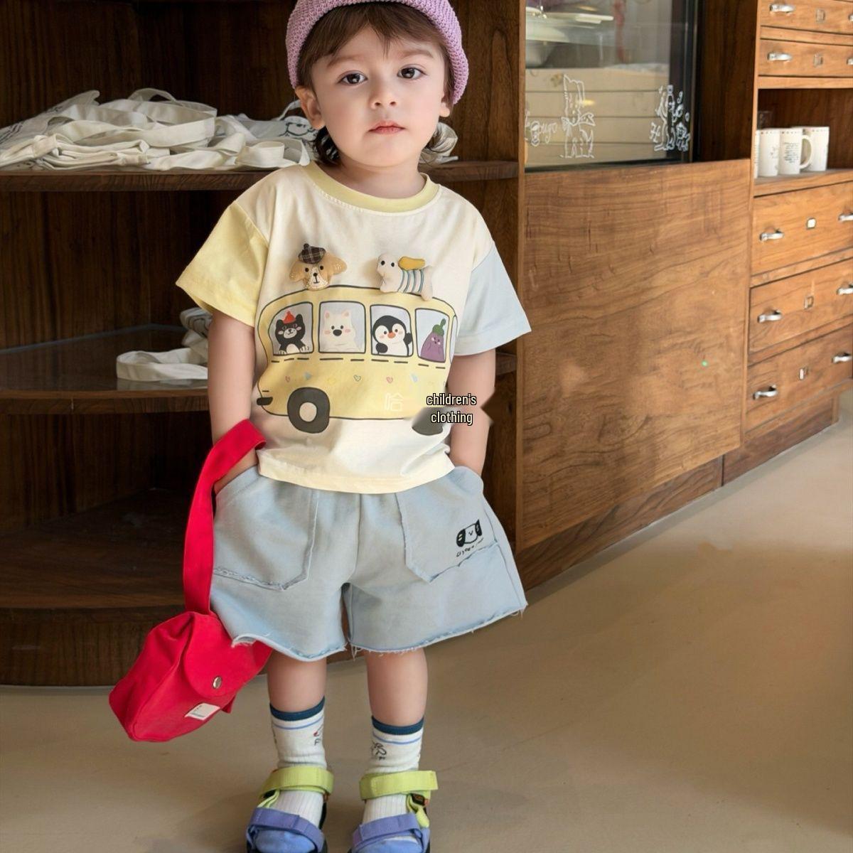 New Boys Stylish 3D Cartoon Cotton Raglan Sleeve T-Shirt 130cm