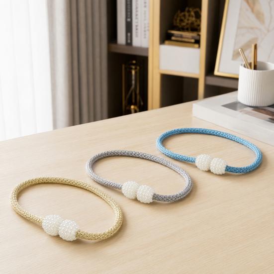 Umbra Studio 1 Pair Faux Pearl Curtain Tiebacks, Elegant Beaded Holdbacks, Woven Rope Decorative Drapery Holders for Living Room Bedroom Kitchen