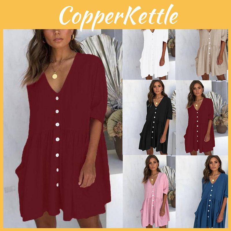 Stylish Women Summer Smock Dress With 3/4 Sleeve For Casual Beach Outings And Holidays