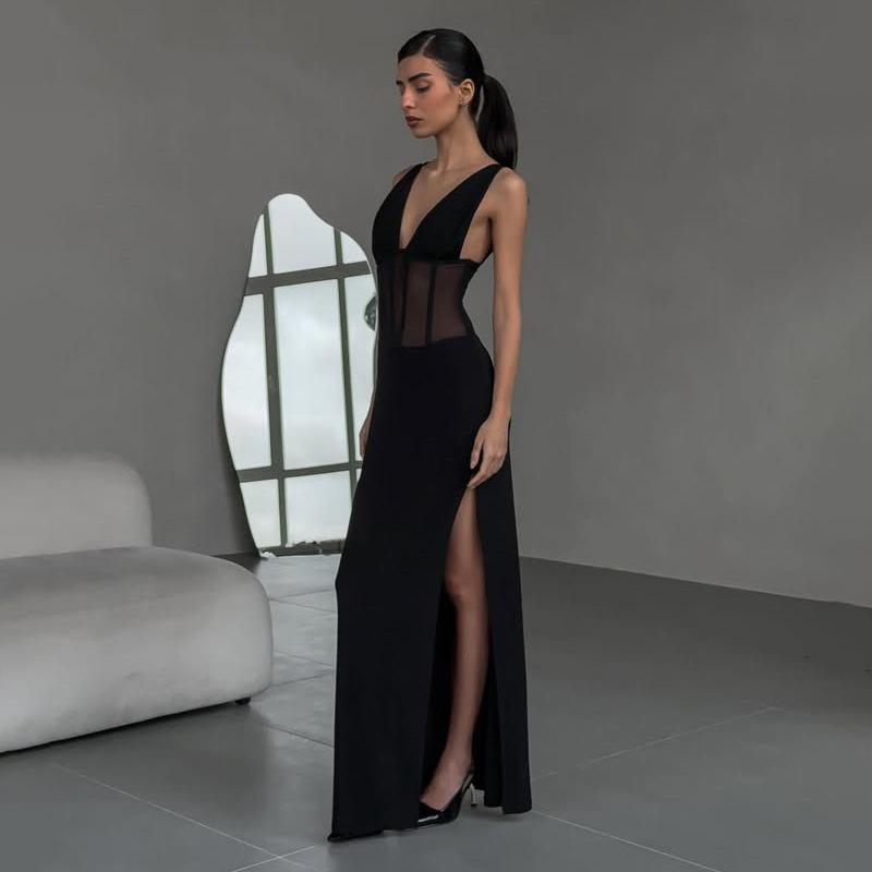 sachin and babi light blue dress Halter Split Long Dress, Summer Slim Fit Backless Dress – Vireous.Shop