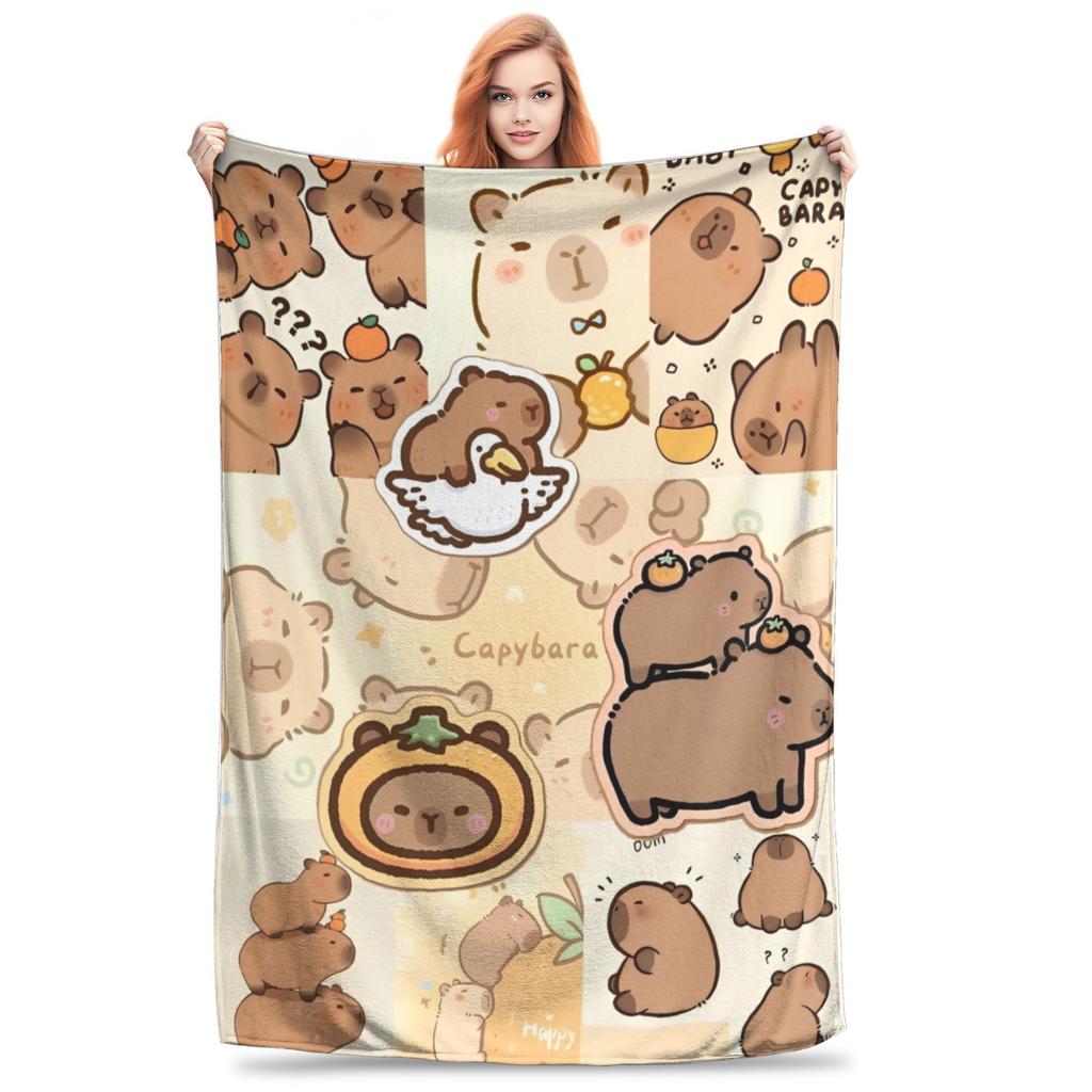 Kawaill Capybara Cartoon Blanket Multiple Sizes Super Soft Cozy  Throw Blankets for Sofa Couch and Bed