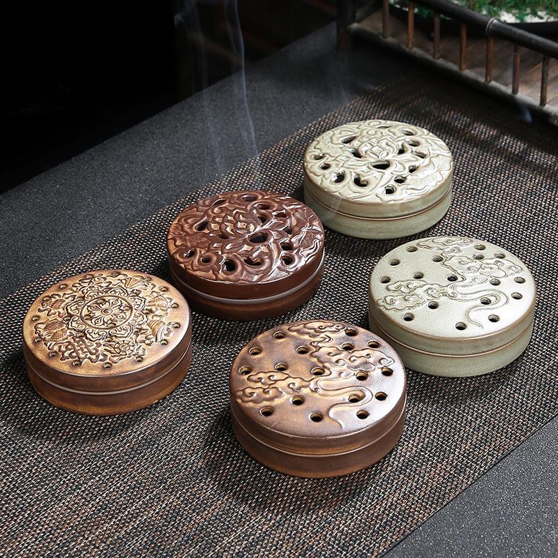 4-hour Coil Incense Burner Ceramic Retro Hollow Aromatherapy Stove Home Tea Room Decorations Relaxing Purifying Fragrance Tools