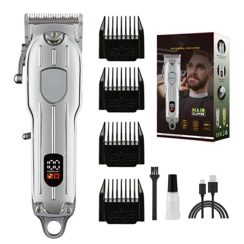 Rechargeable Electric Hair Clipper Powerful Long-Lasting Metal Display Hair Trimmer Professional Shaving Machine Men's Grooming