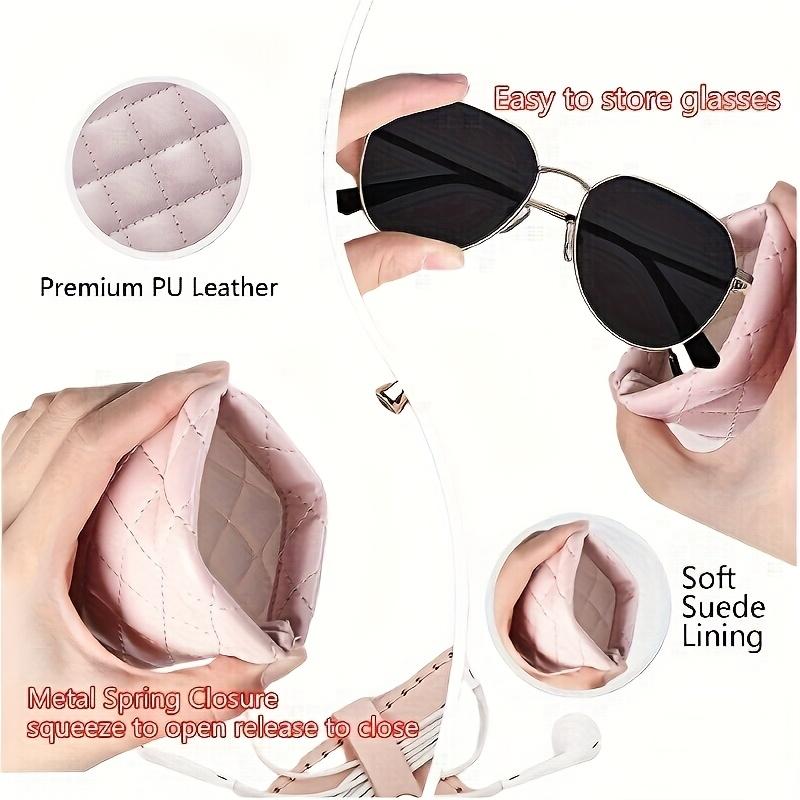 Super Soft Premium Faux Leather Glasses Case | Compact Quilted Design, Secure Closure, Stylish Carry-On | (3 Colors Available) White/Black/Pink