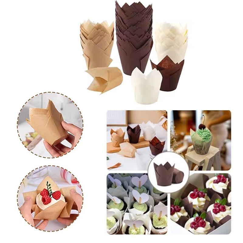 50Pcs Tulip Muffin Liners Greaseproof Cupcake Baking Cups Elegant Cake Wrappers for Weddings Baby Showers Parties Celebrations