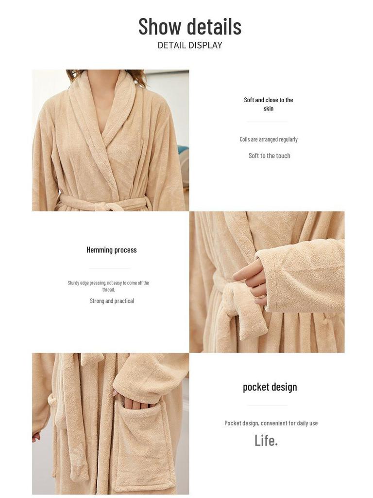 Women's Extra Plush Coral Fleece Bathrobe - Extra Large, Thick, Mid-Length, Long Sleeve Pajamas