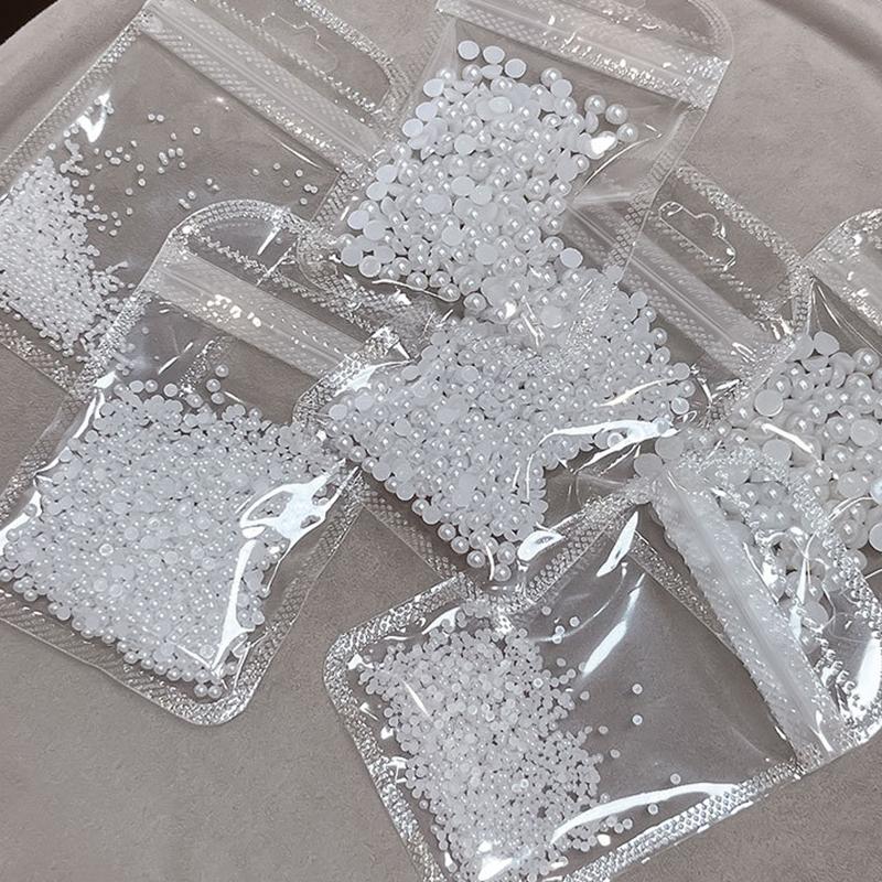 1 Bag Half Round Pearl Nail Charms White Pearls 3D Caviar Beads Manicure Supplies Flatback Pearl Decoration