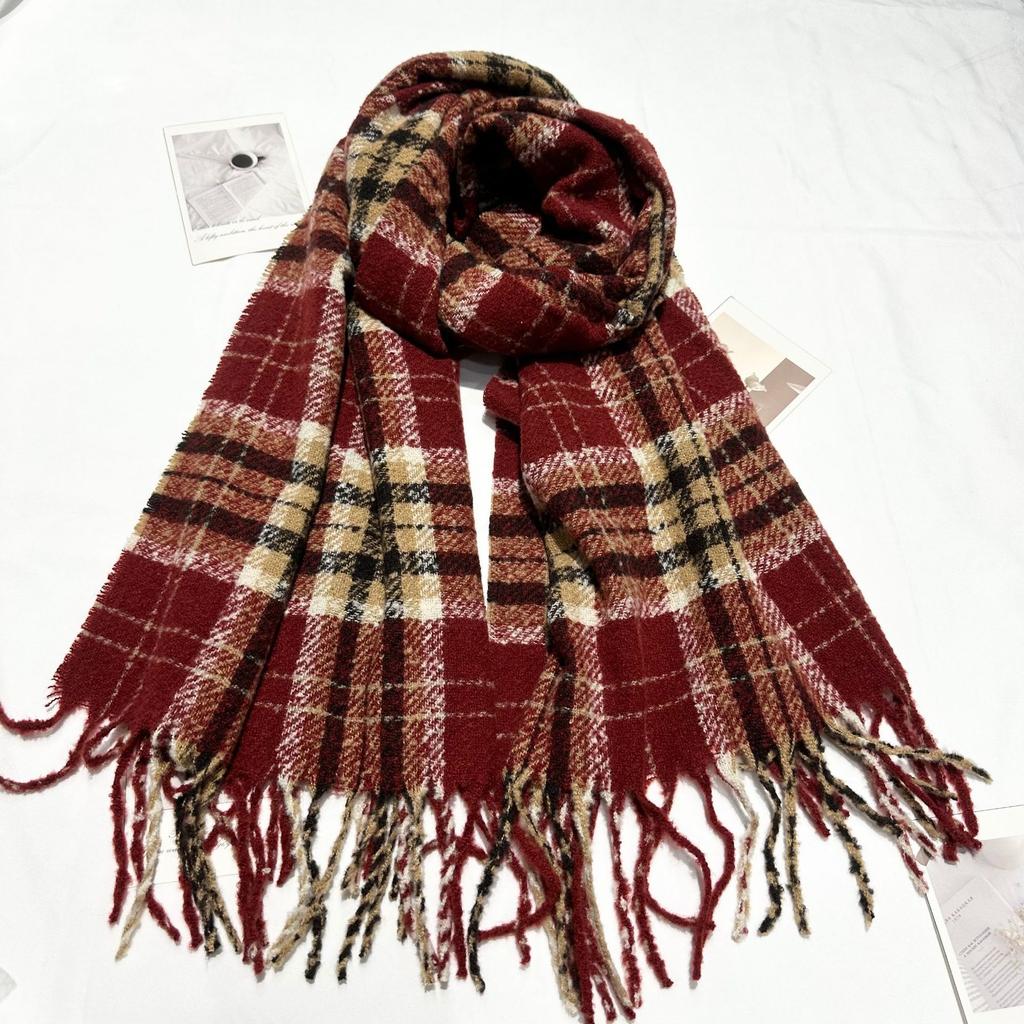 New Autumn and Winter Imitation Cashmere Knitted Wool Warm Plaid Series Scarf Women's Long Thickened Simple Tassel Scarf
