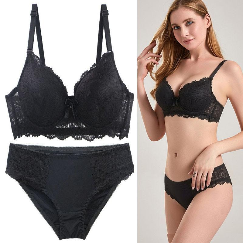 Sexy Lace Lingerie Set with Underwire Bra for Support and Side Boob Reduction Breathable Thin Bra and Comfortable Panties